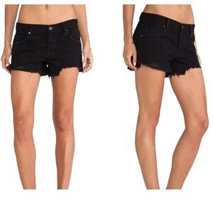 Free People Denim Shorts Womens 25 Sharkbite Black Button Fly Fray Hem Distress